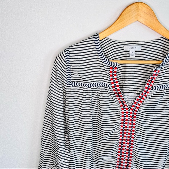 J. Crew Embroidered Embellished Cream Striped Long Sleeve Blouse - Picture 7 of 14